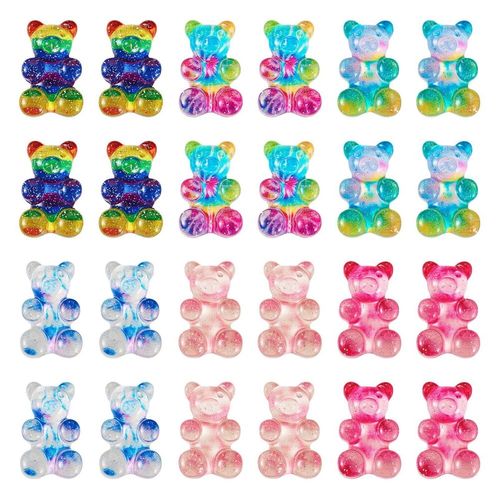 9298 Pandahall 24pcs Resin Gummy Bear Flatback Cabochons - Cute Glitter